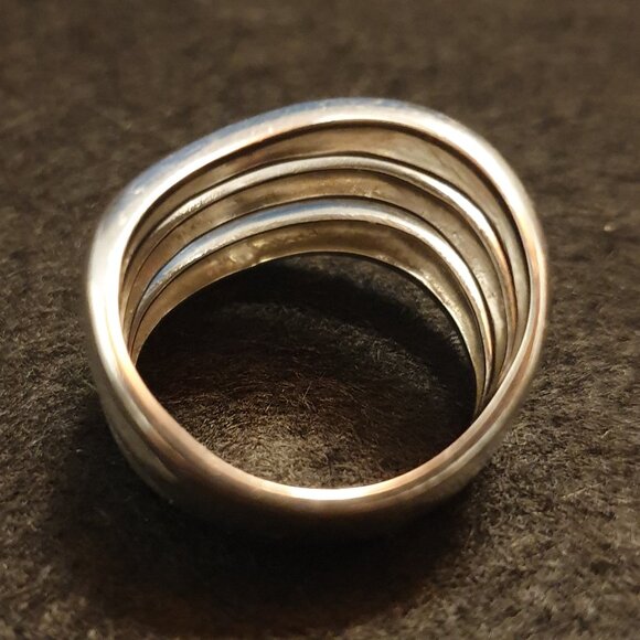 Rare Bold Vintage Sterling Silver Overlapping Waves Modernist Statement Ring - Picture 6 of 15